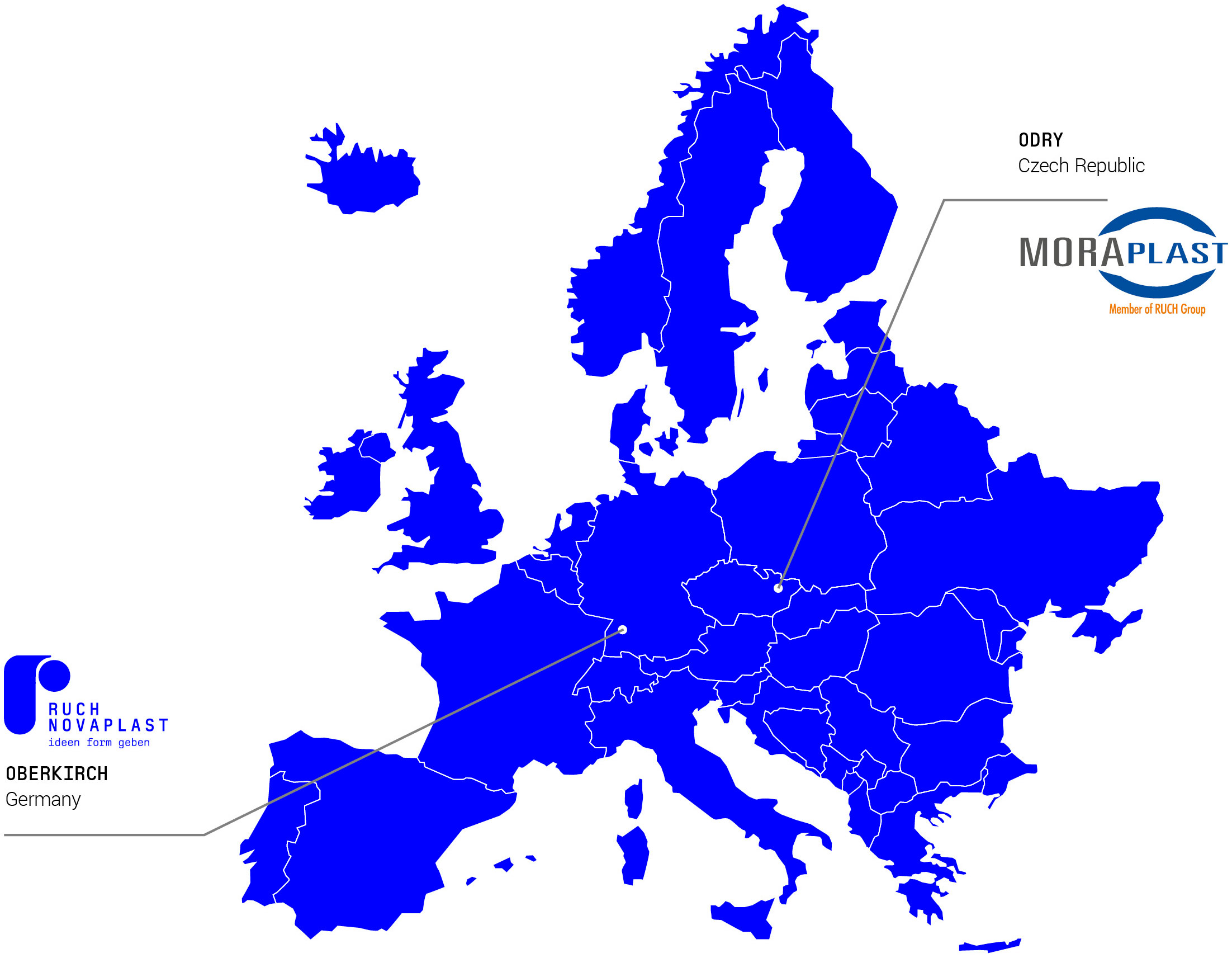 Europakarte mit den Standorten | RUCH NOVAPLAST GmbH in Oberkirch