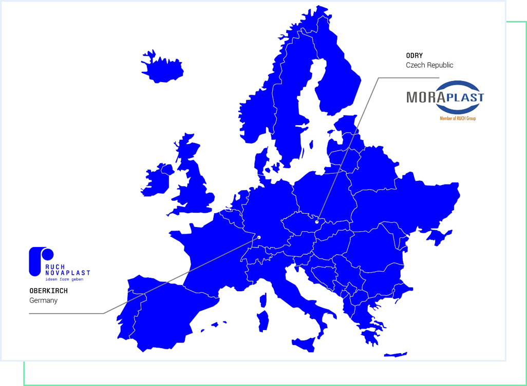 Europakarte mit den Standorten | RUCH NOVAPLAST GmbH in Oberkirch